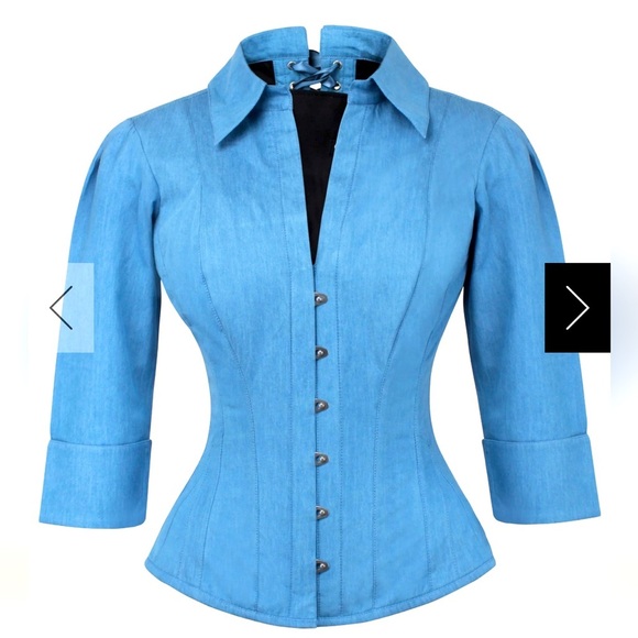 Corset Story UKNWT Tailored Denim Corset Shirt, blue. Sz 26, for 29-3…